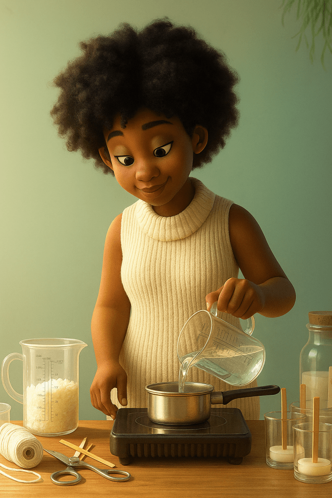 An African woman making candles at home 