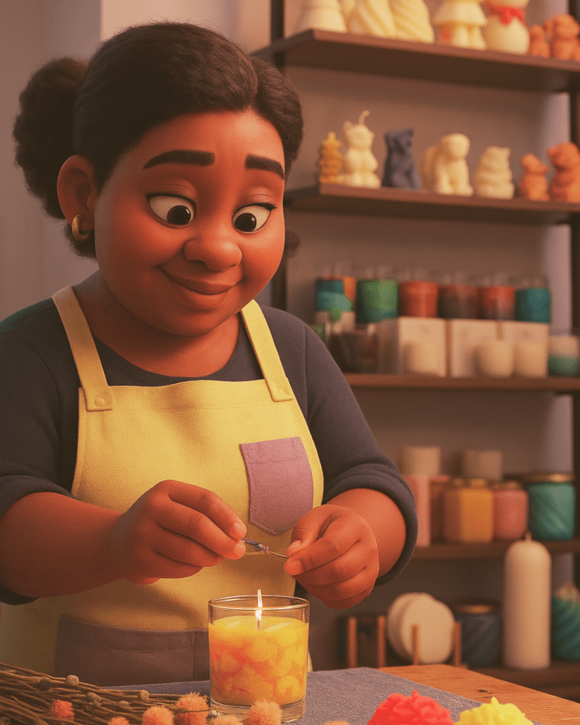 A woman running a successful candle making business 